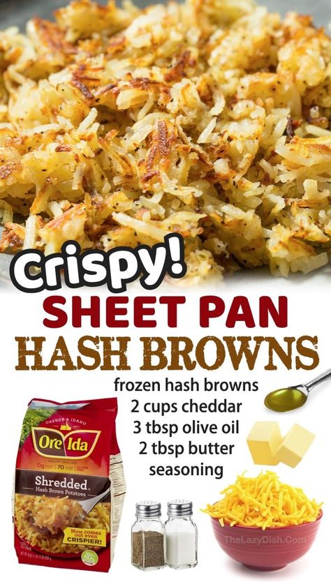 If you’re looking for the absolute best way to cook frozen shredded hash browns, you’ve got to try baking them in the oven on a sheet pan. This quick and easy way of cooking your breakfast potatoes is a total game changer. There’s no reason you should put up with soggy hash browns ever again! These are super CRISPY and delicious! Hash browns are a cheap and simple breakfast staple that everybody loves. They are definitely my favorite comfort food in the morning, and great for serving a crowd. Shredded Hashbrown Recipes, Frozen Hashbrown Recipes, Frozen Hash Browns, Easy Breakfast Ideas, Brown Recipe, Hashbrown Recipes, Potato Recipes Side Dishes, Breakfast Potatoes, Feed A Crowd