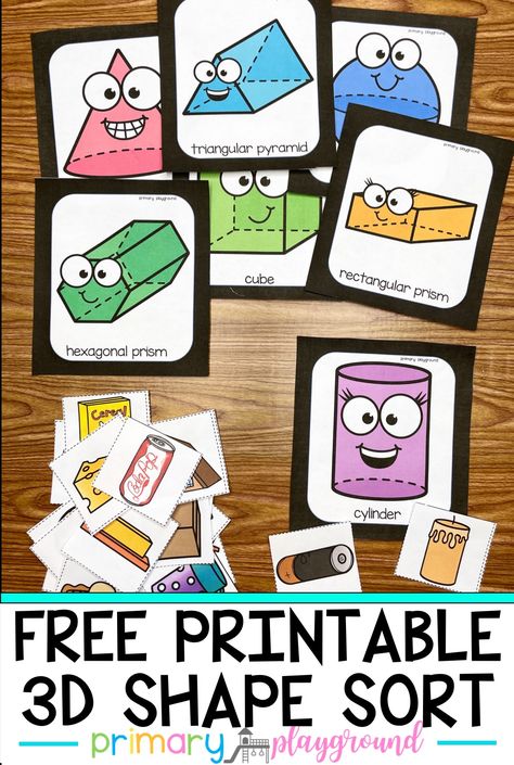 Your students will LOVE reviewing their 3D shapes with this engaging, hands-on Free Printable 3D Shape Sort! Shapes Centers Kindergarten, 3d Shapes Lesson, 3d Shapes Kindergarten, Shape Activities Kindergarten, 3d Shapes Activities, Shape Sorting Activities, 3d Shapes Worksheets, Math Review Activities, Shapes Lessons