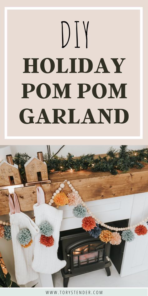 DIY POM POM GARLAND - Step by Step - Tory Stender Winter Garland Diy, Diy Christmas Pom Pom, Pom Pom Garland Diy, Pom Garland Diy, Christmas Pom Pom Garland, Diy Pom Pom Garland, Christmas Pom Pom Crafts, Simplify Christmas, Diy Tassel Garland