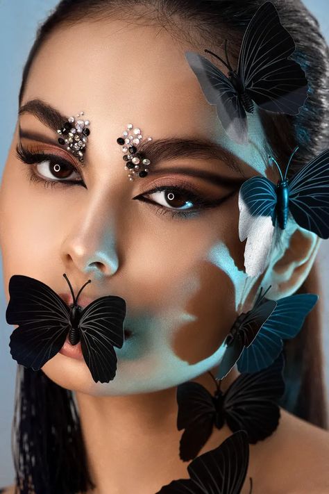 Photo by Elena Danilina, Natalia Romanova, Diana Yakimova - Kavyar Black Fairy Aesthetic, Fashion Editorial Makeup, Natalia Romanova, Sparkly Makeup, Creative Fashion Photography, Artist Makeup, Beauty Makeup Photography, Instagram Template Design, Creative Makeup Looks