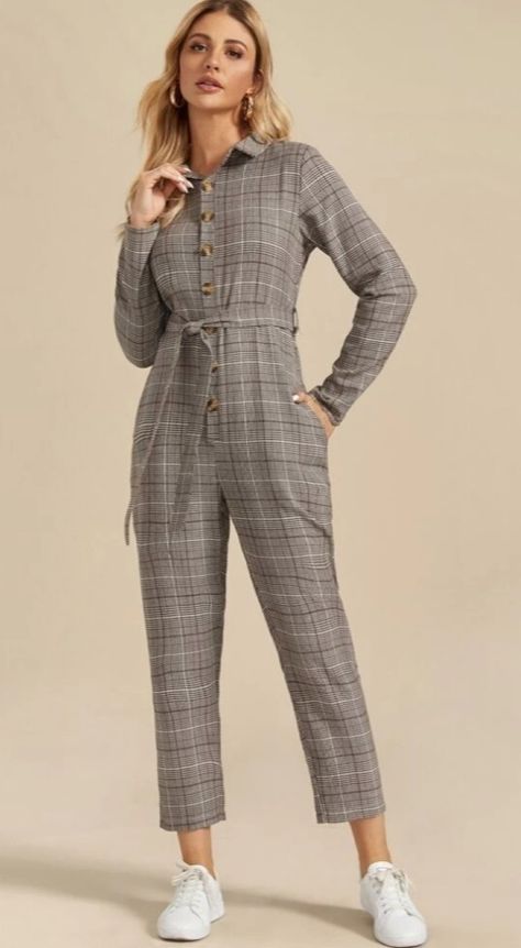 Jumsute Outfit Casual, Jumsute Outfit, Jump Suites Outfit Casual, Jump Suites Outfit, Jump Suites, Plaid Jumpsuit, Everyday Fashion Outfits, Grey Plaid, Casual Jumpsuit