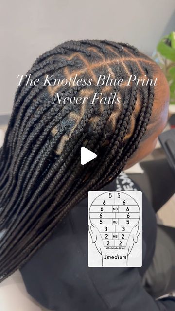 Knotless Parting Method, Medium Knotless Braid Parting, How To Pre Part Knotless Braids, Medium Knotless Parting, Pre Parting For Knotless Braids, Smedium Knotless Parting, Blue Print, Braids