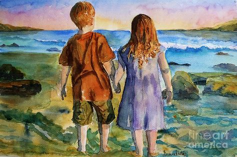 Sibling Painting Sibling Painting, By The Ocean, Mother And Daughter, Beautiful Artwork, Art Home Decor, Wall Art Home, Art Home, Sale Poster, Fine Art Prints