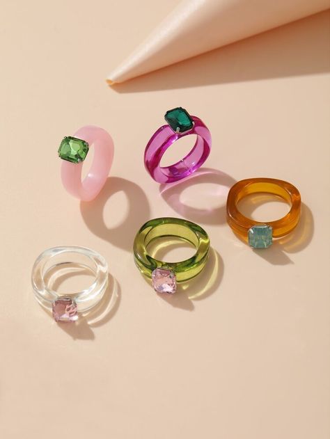 Rings Resin, Rhinestone Rings, Colorful Rings, Bijoux Fil Aluminium, Pretty Jewelry Necklaces, Expensive Jewelry Luxury, Resin Acrylic, Plastic Ring, Rhinestone Decor