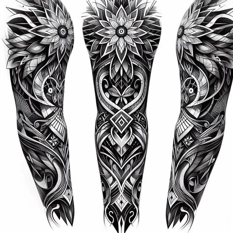 Mandala Full Sleeve Tattoo, Shoulder Cover Up Tattoos, Geometric Tattoo Sleeve Designs, Japanese Tattoos For Men, Catrina Tattoo, Geometric Mandala Tattoo, Geometric Sleeve Tattoo, Full Leg Tattoos, Realistic Tattoo Sleeve