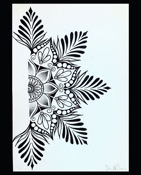 Long Mandala Design, Dot Shading Tattoo Design, Mandala Add Ons Tattoo Ideas, Trippy Mandala Tattoo, Dotwork Tattoo Mandala Dots, Half Mandala Drawing, Mendala Tattoo, Half Mandala Tattoo Design, Dot Work Tattoo Design