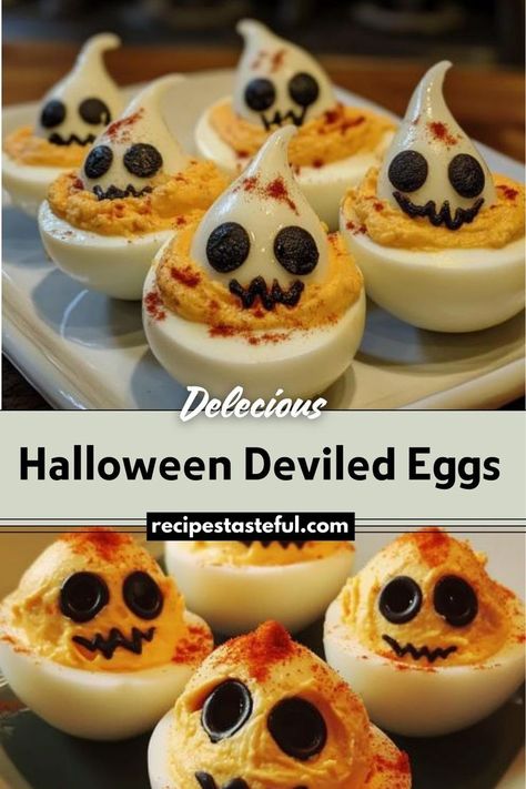 Halloween Deviled Eggs are a spooky and fun twist on the classic appetizer. These deviled eggs feature a vibrant orange yolk mixture with creepy black olive “eyes,” making them a perfect addition to your Halloween festivities. Olive Eyes, Halloween Eggs, Halloween Deviled Eggs, Devilled Eggs Recipe Best, Devilled Eggs, Classic Appetizers, Festive Desserts, Yellow Foods, Deviled Eggs Recipe