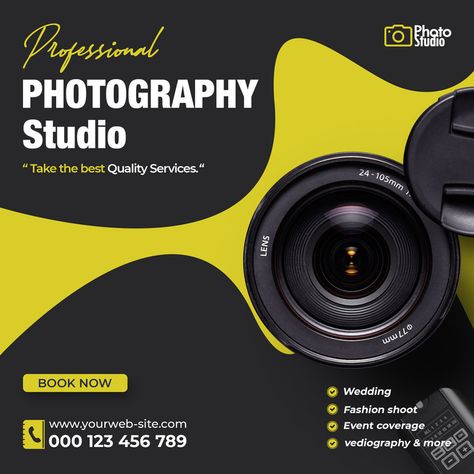 Photography Social Media Design, Photography Banner Design Graphics, Photography Posts Social Media, Camera Social Media Post, Photography Banner Design, Photography Social Media Post, Event Planning Poster, Photography Poster Design, Photography Advertisement