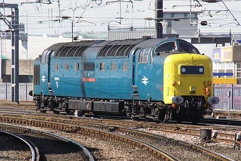 Picture of Class 55 Deltic locomotive number 55022 Royal Scots Grey at Newcastle central station. At 3300 horsepower, the BR Type 5 Deltics were one of the most powerful diesel locomotives ever used in front line service in the UK. Model Steam Trains, Union Pacific Train, Railroad Art, 70s Photos, Steam Engine Trains, Traction Engine, Western Region, British Rail, Old Trains