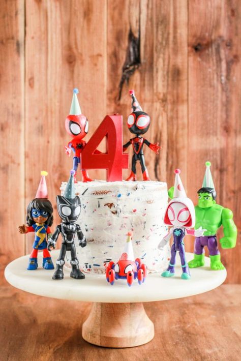 Spiderman Birthday Party Minimal, Spider Verse Birthday Cake, Spider-man And His Amazing Friends Cake, Spidey And His Friends Cake, Amazing Spider Man Birthday, Spider And Friends Cake, Spiderman Toddler Birthday Party, Spider Man And Friends Birthday, Spider Man Toddler Birthday Party