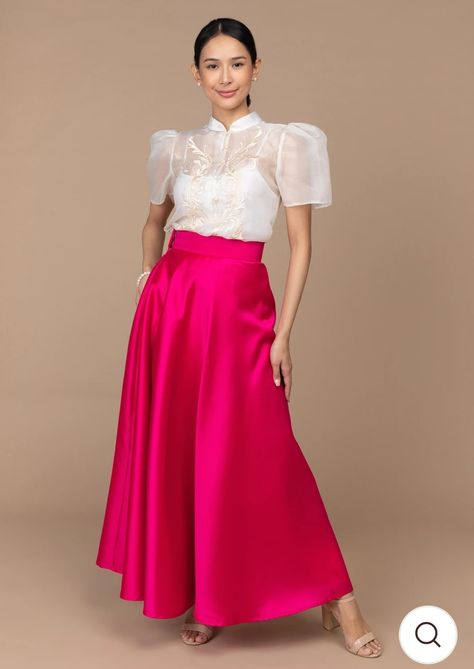 Modern Filipiniana Bridesmaid Dress, Filipiana Dress Modern Classy, Cropped Filipiniana, Oath Taking Outfit Women Filipiniana, Filipiniana Dress Modern, Modern Filipiniana Top And Skirt, Modern Filipiniana, Modern Filipiniana Top, Modern Filipiniana Malong