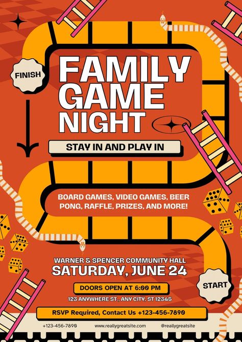 Templates Board Game Invitation, Game Night Poster Design, Game Night Flyer, Community Halls, Photo Collage Maker, Marketing Logo, Collaborative Learning, Learning Management System, Beer Pong