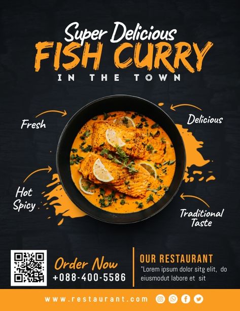 Curry Restaurant, Menu Sans Gluten, Restaurant Ad, Restaurant Social Media, Restaurant Poster, Ad Banner, Food Template, Restaurant Flyer, Desain Editorial