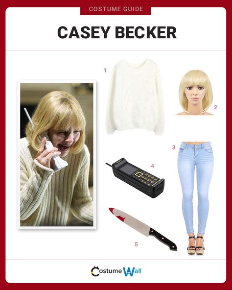 The best costume guide for dressing up like Casey Becker. Cosplay Ghostface's first victim from the horror movie Scream by Wes Craven. Casey Becker Costume, Casey Becker, Scream Halloween Costume, Zombie Couple Costume, Scream Costume, Horror Movie Costumes, Costumes Scary, Movie Character Costumes, Costume Guide