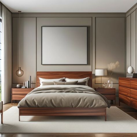 16 Striking Wall Colors for Cherry Wood Bedroom Furniture Dark Wood Bedframe, Bedroom Dark Wood, Cherry Wood Bedroom Furniture, Cherry Wood Bedroom, Contemporary Modern Bedroom, Small Room Paint, Wood Bedroom Decor, Cherry Bedroom Furniture, Greige Walls