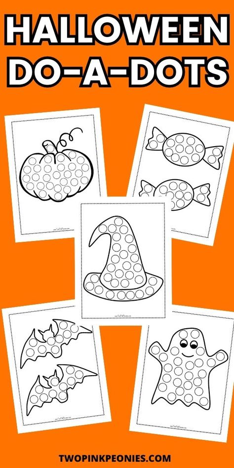 Text that says Halloween Do-a-Dots below are mock ups of five different Halloween themed dot marker pages Dot Painting Printables, Halloween Learning Activities, Halloween Lesson Plans, Dot Marker Printables, Halloween Activities For Toddlers, Fun For Toddlers, Halloween Activities Preschool, Monster Activities, Halloween Lesson