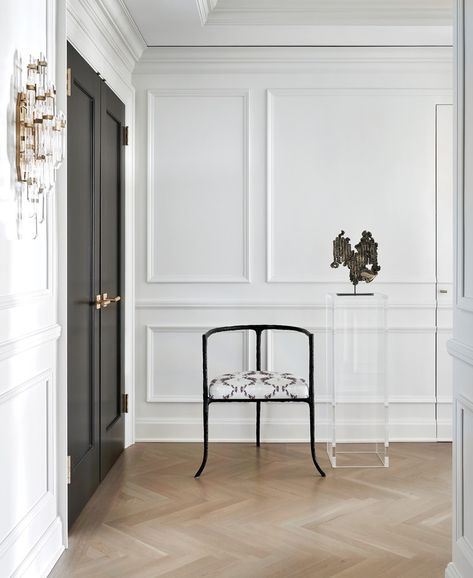 Friends Downtown, Foyer Cabinet, Parisian Wall, Dream Condo, Above Couch Decor, Dated Kitchen, The Carlyle, White Wainscoting, Living Room Renovation