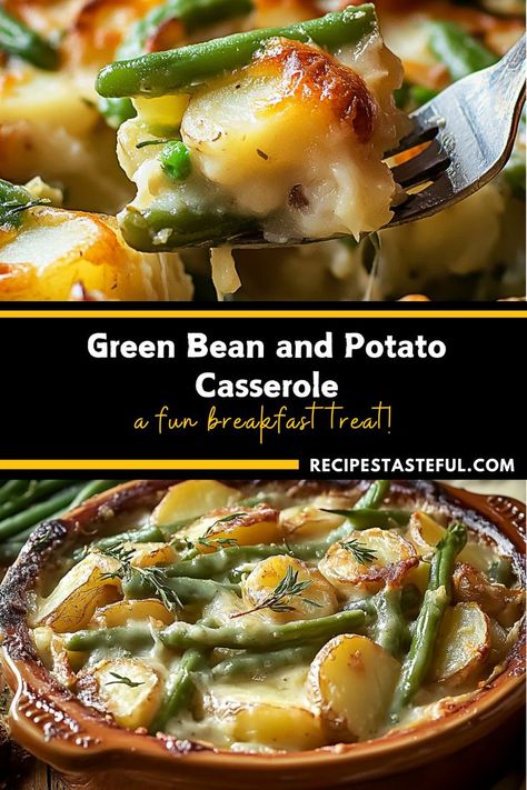 Green Bean and Potato Casserole is a hearty, comforting dish combining tender green beans, creamy potatoes, and a savory sauce, all baked together to perfection. A perfect side dish for family dinners or holiday gatherings! #GreenBeanCasserole #PotatoCasserole #ComfortFood Green Bean And Potato Casserole, Creamy Green Beans, Potatoes Green Beans, Creamy Potatoes, Colby Cheese, Creamy Chicken Soup, Green Beans And Potatoes, Diced Potatoes, Comfort Dishes