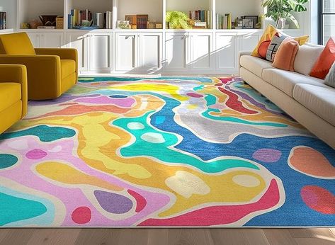 Amazon.com: Well Woven Crayola Whimsy Waves Color Mix 5' x 7' Area Rug - Vibrant Multi Color - for Living Rooms, Dining Rooms, and Bedrooms : Home & Kitchen Rose Bedroom, Color Area Rug, Rainbow Rug, Apartment Aesthetic, Well Woven, Color Mix, Types Of Flooring, Kids Room Decor, Living Room Colors