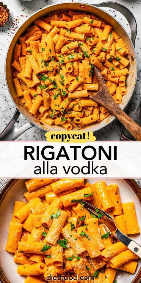 Spicy rigatoni alla vodka is a creamy tomato pasta inspired by the famous dish from Carbone. Make it at home in 20 minutes! #spicyrigatoni #vodkasauce #rigatoniallavodka Spicy Rigatoni Alla Vodka, Diethood Recipes, Rigatoni Pasta Recipes, Spicy Rigatoni, Spicy Pasta Recipes, Vodka Sauce Pasta, Rigatoni Recipes, Creamy Tomato Pasta, Spicy Pasta