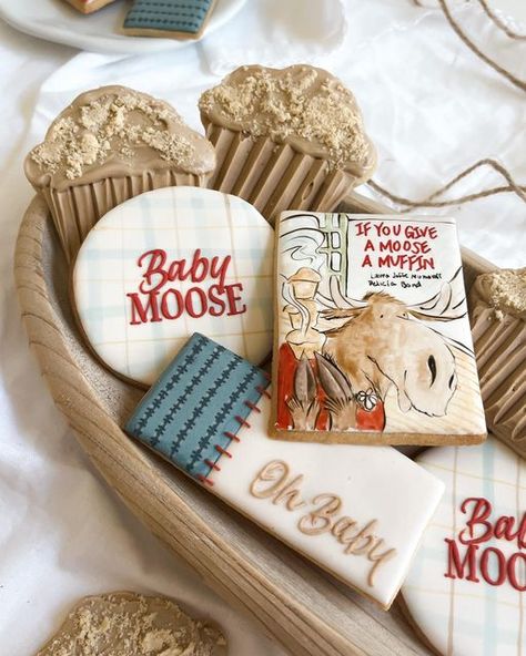 If You Give A Moose A Muffin Party, If You Give A Moose A Muffin, Moose Baby Shower Ideas, Moose Baby Shower, Gender Reveal Party Favors, Lumberjack Baby Shower, Lumberjack Baby, Baby Bells, Baby Themes