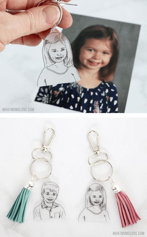 This easy to make Mother's Day craft for kids is the perfect homemade keepsake to give to mom or grandma. Use Shrinky Dinks to create a DIY initial and headshot keychain - they're simple to make but totally unique. Anyone can make them, from toddlers to t Diy Gift For Mom, Diy Gifts For Grandma, Shrinky Dink Crafts, Make Craft, Crafts For Teens To Make, Diy Gifts For Mom, Shrink Film, Diy Father's Day Gifts, Mothers Day Crafts For Kids