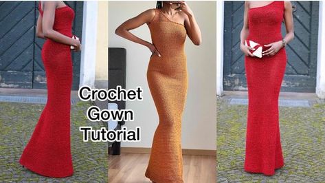 Crochet Long Gown Fitting Tutorial / Crochet The Perfect Dress Fit Crochet Gown, Crochet Long Dresses, Crochet Bodycon Dresses, Crochet Dress Pattern Free, Crochet Baby Sweaters, Dress Tutorial, Crochet Ladies Tops, Gown Pattern, Dress Tutorials