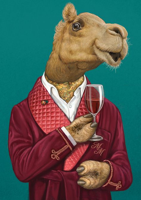 Camels Art, Funny Artwork, Portraiture Art, Animal Portraits Art, Wine Bags, Animal Portraits, Wine Labels, Arte Animal, Animal Heads