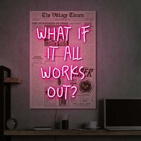 Find more items: https://www.etsy.com/shop/KudetaStore 💡 Illuminate Your Space with Our "What if it all works out" Neon Sign! 💡 Ready to add a pop of positivity and style to your home decor? Our handmade neon sign delivers a message of hope and optimism, guaranteed to brighten up any room. Why Choose Our Neon Sign? ✨ Inspirational Design: Our "What if it all works out" neon sign serves as a daily reminder to embrace positivity and believe in the possibility of success, making it the perfect ad Fck Around And Find Out, What If It All Works Out Wallpaper, Cute Posters For Room, What If It All Works Out Quote, Unique Neon Signs, Art Studio Sign Ideas, Work Neon Sign, What If Everything Works Out, Cool Neon Signs Quotes