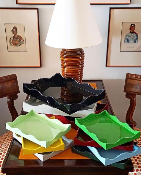 The Lacquer Company on Instagram: “Launched in February 2011, our Belles Rives Tray is 10 years old this month 🎈🎈🎈 . . . Belles Rives Trays in various colours by Rita Konig…” Coffee Table Trays, Rita Konig, Lacquer Furniture, Bespoke Furniture, Tray Table, Home Bar, Year Old, Home Accessories, Novelty Lamp