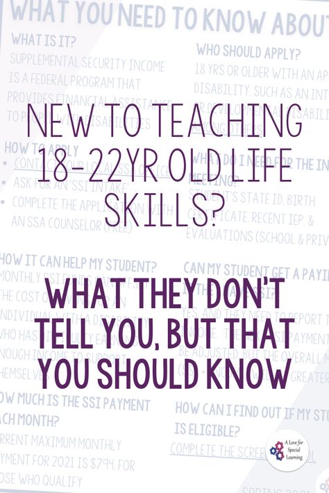 A blog post about what I wish I would have learned in my first year as an adult transition teacher with students 18-22 years old. Government and community benefits are so important for long term success and I didn't know what anything was, including SSI and Medicaid. Free printable worksheet resource for families and teachers about SSI. Ideal for special education teachers with students in functional life skill or community based instruction high school (CBI or CBVI) and transition programs. Teacher With Students, Community Based Instruction, Special Education Transition, Intervention Classroom, Transition Activities, Consumer Math, Functional Life Skills, Activities Of Daily Living, Special Education Resources