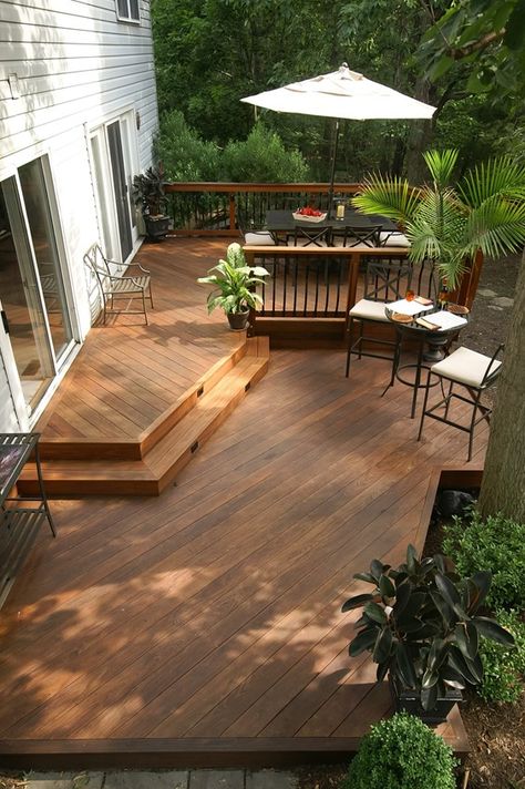 Decks.com. Fox Den - Picture 1642 Deck Without Railing Ideas, Back Deck Designs, Backyard Refresh, Hot Tub Pergola, Deck Inspiration, Ground Level Deck, Fox Den, Deck Backyard, Cheap Pergola