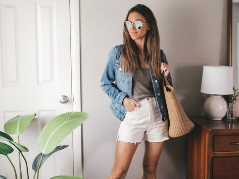 Five Elevated Outfits With High Top Converse - Stitch & Salt Outfits With High Top Converse, Outfits With High Tops, Elevated Outfits, Outfit Ideas 2022, Spring Outerwear, Spring Style Inspiration, Black High Top Converse, Denim Tank, High Top Converse