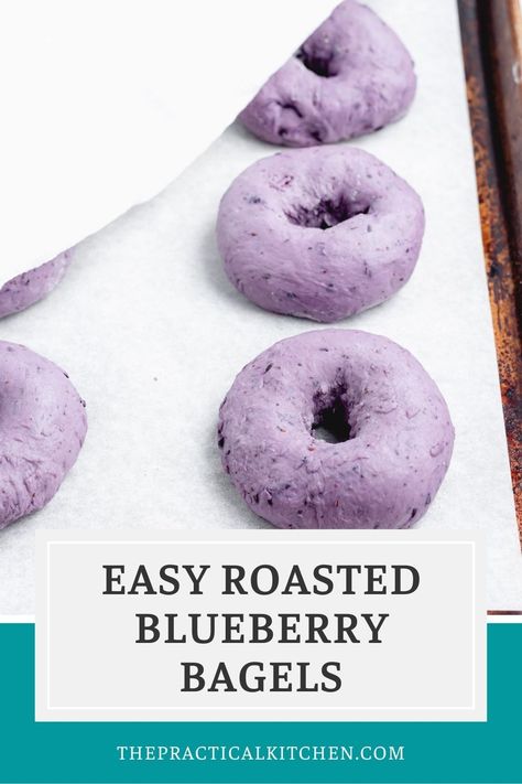 Blueberry Bagels, The Practical Kitchen, Blueberry Bagel, Homemade Bagels, Practical Kitchen, Breads & Buns, Bagel Recipe, Purple Interior, Fruit Breakfast