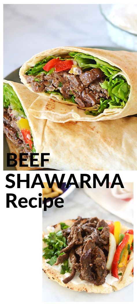 Beef Shawarma recipe with the best marinade ever. This beef shawarma is warmly spiced with Middle Eastern seasoning and cooked to make a luscious beef shawarma wrap.  #beefshawarma #amiraspantry #shawarmawrap #shawaramabowl #middleeasternfood #mediterranean Beef Shawarma Recipe, Shawarma Spice, Shawarma Wrap, Dishes Around The World, Eastern Recipe, Beef Shawarma, Best Marinade, Beef Wraps, Shawarma Recipe