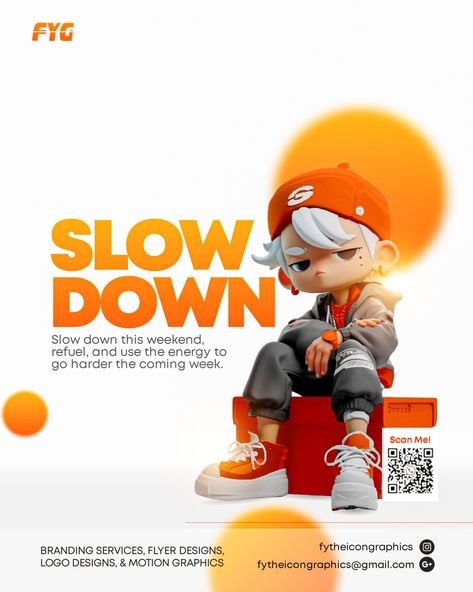 Slow Down 🐌 As the week comes to a close and the weekend begins, it's an opportunity to take a break, recharge, and find new motivation for the upcoming week🧡 Welcome to Creativity 🧡 #WeekendVibes #MotivationMatters #SlowDownToSpeedUp #RechargeAndConquer #WorkLifeBalance #Inspiration #ProductivityBoost #WeekendWisdom #MotivationalQuotes #dreamchaser #newenergy #fytheicongraphics #explore Weekend Post Ideas, Gym Ads, Tech Ads, Weekend Design, Person Photography, Youtube Thumbnail Design, Cafe Posters, Poster Design Layout, Flyer Design Layout