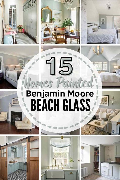 Benjamin Moore Beach Glass 1564 is a serene, popular blue-green Ben Moore paint color. Learn comparable colors, coordinating paint shades, undertones & see this paint used in 15 REAL homes to help you decide if it's the right shade for you! #benjaminmoore #benjaminmoorebeachglass #benjaminmoorebeachglassbedroom #benjaminmoorebeachglasskitchen #benjaminmoorebeachglasscabinets #benjaminmoorebeachglasslivingroom #benjaminmoorebeachglasspaint #benjaminmoorebeachglassbathroom #paint #paintpalette Benjamin Moore Coastal Color Palette, Benjamin Moore Beach Colors, Lake House Paint Colors Interior Benjamin Moore, Beach House Paint Colors Interior Benjamin Moore, Beach Glass Color Palette, Benjamin Moore Beach House Colors, Benjamin Moore Beach Glass Coordinating Colors, Benjamin Moore Sea Glass Paint, Best Bedroom Paint Colors Benjamin Moore