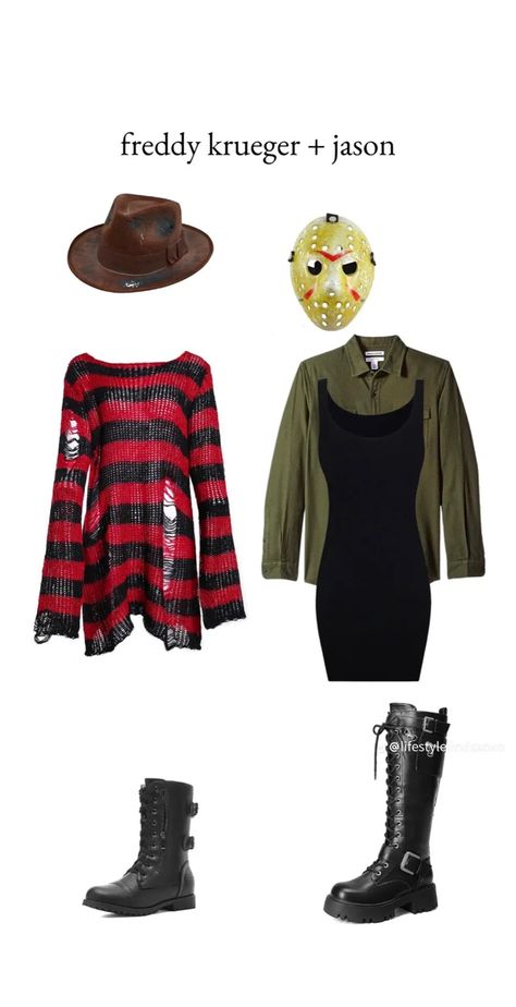 Jason Woman Costume, Halloween Costumes Women Freddy Kruger, Womens Jason Costume, Freddy Kruger Woman Costume, Jason Costume Women, Jason Halloween Costume Women, Jason Halloween Costume, Costume Halloween Duo, Freddie Kruger