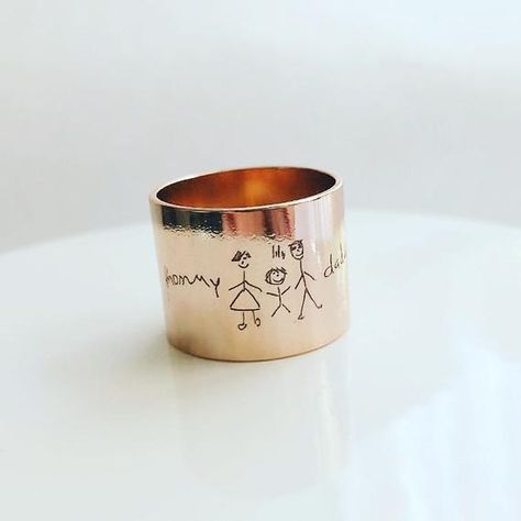 Child Drawing, Gold Ring Band, Rose Gold Band Ring, Signature Ring, Signature Rings, Handwriting Jewelry, Ring Rosegold, Personalized Ring, Ringe Gold