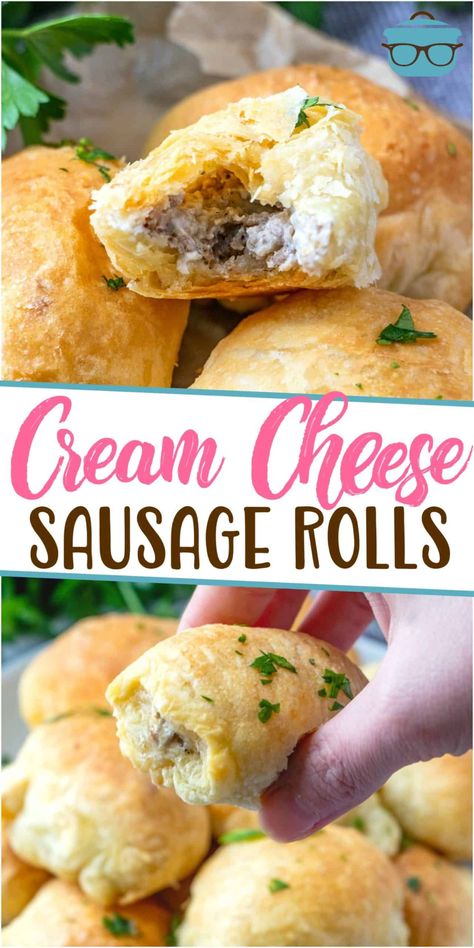 These 3-Ingredient Puff Pastry Sausage Rolls are the perfect little appetizer. Puff pastry, pork sausage and cream cheese are all that's needed! Sausage Puff Pastry Breakfast, Appetizer Puff Pastry, Puff Pastry Sausage Rolls, Sausage And Cream Cheese, Sausage Puffs, Cream Cheese Sausage, Pork Ribs Grilled, Puff Pastry Appetizers, Pastry Appetizer