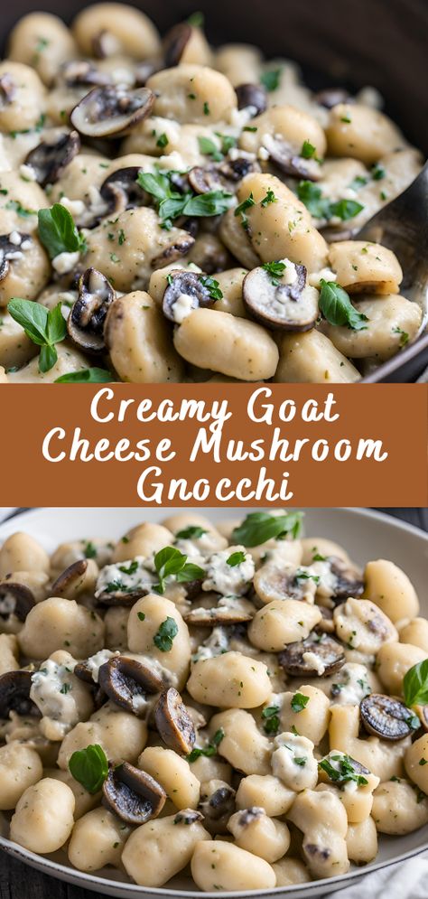 Creamy Goat Cheese Mushroom Gnocchi | Cheff Recipes Gnocchi Goat Cheese, Goat Cheese Mushrooms, Goat Cheese Gnocchi, Gnocchi Creamy, Recipes With Goat Cheese, Mushroom Gnocchi, Mushroom Stuff, Gnocchi Dishes, Goat Recipes