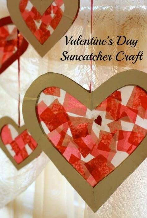 Easy-Valentines-Day-Craft-For-Kids-Pinterest Love Surprise, Saint Valentin Diy, Valentines Bricolage, February Crafts, Suncatcher Craft, Valentine's Day Crafts For Kids, Preschool Valentines, Valentine Crafts For Kids, Valentine Projects