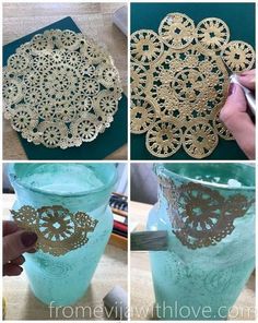 diy moroccan inspired lantern made from old glass and paper doilies Diy Moroccan Lantern, Table Leg Candle Holder, Moroccan Decor Diy, Doilies Diy, Arabian Nights Party, Moroccan Party, Moroccan Theme, Moroccan Lanterns, Diy Candle Holders