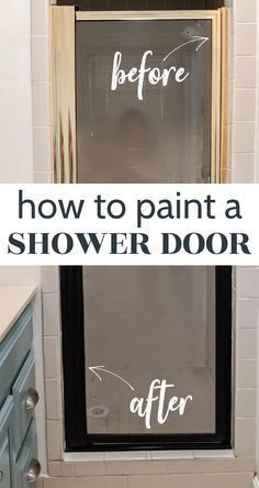 Shower Door Frame, Gold Shower Door, Diy Shower Door, Shower Makeover, Bathroom Shower Doors, Diy Bathroom Makeover, Painting Shower, Diy Shower, Diy Bathroom Remodel