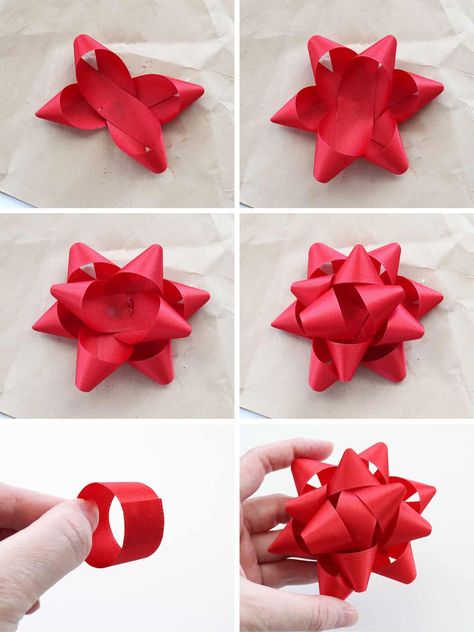 DIY gift bow from ribbon tutorial Christmas Bows Diy Tutorials, Tie Bows With Ribbon, Make A Bow With Ribbon, How To Make A Gift Bow, Diy Ribbon Bows, Christmas Ribbon Bows, Family Diy Gifts, Christmas Present Bow, Bows For Presents