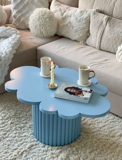 Baby Cloud Coffee Table Cute Coffee Tables, Mesas Aesthetic, Small Table Design, Muebles Aesthetic, Funky Coffee Table, Whimsical Coffee Table, Funky Coffee Tables, Cloud Coffee Table, Cloud Table