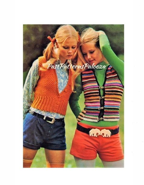 70s Mode, Vintage Sweater Vest, Crochet Sweater Vest, 60s 70s Fashion, 60s And 70s Fashion, Tank Top Pattern, Vintage Crochet Patterns, 70s Inspired Fashion, 70s Outfits