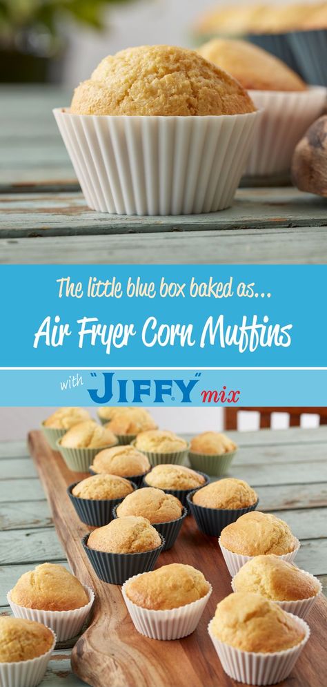 Air fryer baking takes on a shape of its own. Now our original “JIFFY” Corn Muffin Mix can be baked in an air fryer.

Pictured: Air Fryer Corn Muffins Corn Muffin Recipe, Corn Muffins Recipe, Jiffy Mix Recipes, Jiffy Recipes, Air Fryer Corn, Jiffy Cornbread Recipes, Air Fryer Baking, Cornmeal Muffins, Cornbread Recipe Sweet