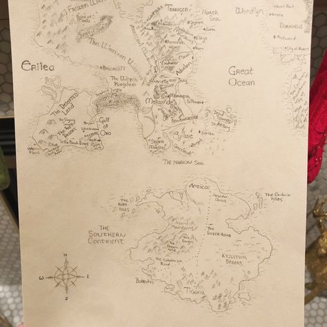 None of the maps I can find online are laid out (imho) so I made one- Antica and Southern continent are from the books, Wendelyn/Doranelle is my own design. Doranelle Fanart, Southern Continent Tog, Antica Tog, Throne Of Glass Map, Tog Art, Tog Series, Sjm Books, Sara J Maas, Fantasy World Map