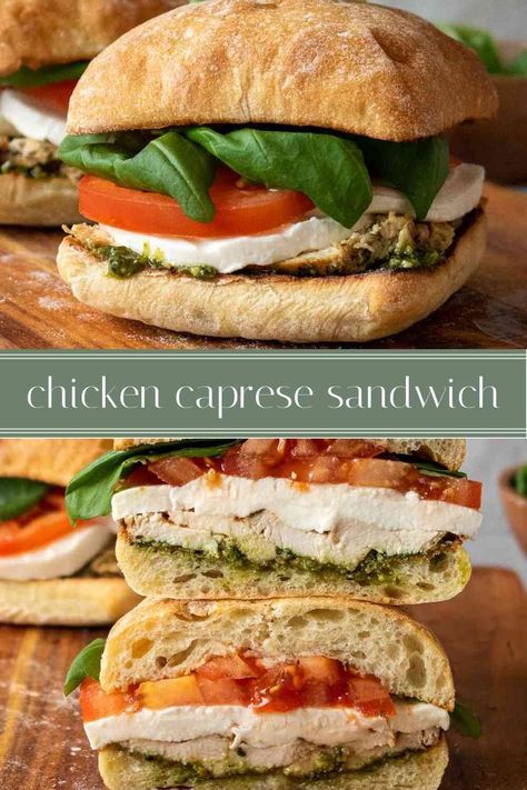 Juicy Grilled Chicken Breast, Sandwich With Chicken, Chicken Caprese Sandwich, Caprese Sandwich Recipe, Fresh Basil Pesto, Chicken Pesto Sandwich, Juicy Grilled Chicken, Chicken Caprese, Ciabatta Roll